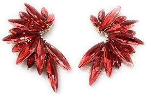 BRANDELIA Pendientes cristales coloridos mujer alta bisutería fiesta, chapado oro coral