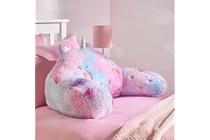 OHS Kids Reading Pillow Unicorn Character, Gaming Pillow For Bed Sofa Supportive Soft Cosy Fleece Cuddle Pillows with Arms Snuggle Relaxing at Home, Pink - 45x40x30cm