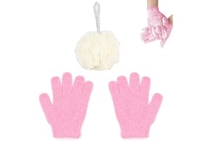 NHCDFA Exfoliating Glove/Shower Loofah,2 Pairs Exfoliating Gloves For Shower,Pack 1 Mesh Exfoliating Bath & Shower Body Puff Sponges,Natural Bath/Shower Scrubber Gloves