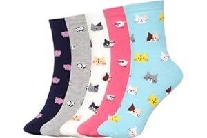EOAMGO Crew Socks Womens 4-7, Soft Top Socks for Women, Ladies Socks 4-7 Multipack Cotton, 5 Pairs Over-Ankle Length Colourful Animal Patterns Womens Crew Socks, Birthday Gifts for Women