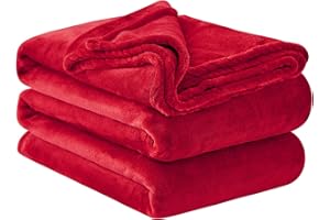 Aisbo Plaid Coperta Pile Matrimoniale - Coperta Calda Invernale per Divano e Grande Letto Matrimoniale 220x240 cm Pile di Flanella Morbida Rossa, Fleece Blanket for Sofa and Couch
