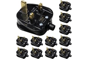 KC cable 13A Fused Plug, 12 Pack 3 Pin Plug 13 Amp Fused Mains Plugs UK Plug with Cord Grip Rewireable Heavy Duty Electrical Plug Durable for Home, Office Electrical Appliances and Devices, Black…