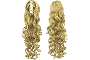 IMISSU Clip lunga coda di cavallo artiglio riccio sull'estensione dei capelli mandibola coda di cavallo pezzo di capelli per le donne (Biondo)