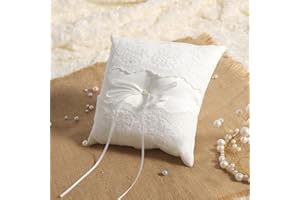 Norhogo cuscino fedi nuziali, cuscinetto fedi per FEDI Nuziali in Pizzo Floreale Cuscino per Portatore di Anelli in Avorio per Festa di Fidanzamento, fantasia floreale, con fiocchetto, 21 cm x 21 cm