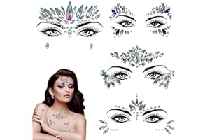 MEETTIKEY 4 Pezzi Strass Viso, Tatuaggi Temporanei con Strass Faccia Glitter Faccia Stras Adesivo Brillantini Make UP per Carnevale Musicale, Festa, Trucco