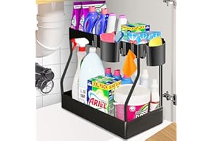 MROOYI Scaffale Sottolavello Portaoggetti a 2 Ripiani, Sotto Lavandino da Cucina, Organizzatore Sotto Lavabo Mobiletto da Bagno Ripiano per Cosmetici, Spezie, Trucco (Nero)