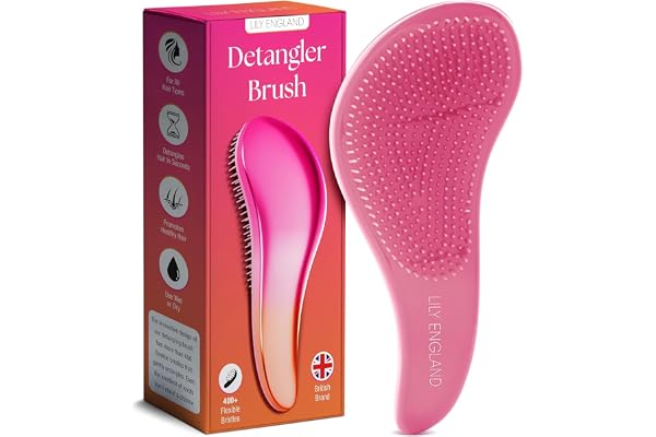 Lily England Brosse à Cheveux Démêlante Sans Douleur, Rose/Orange