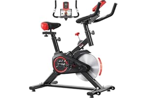 HOMCOM Cyclette da Casa con Resistenza Regolabile, Cyclette Professionale da Camera con Sella e Manubrio Regolabile, Monitor LCD, Sensore Battito Cardiaco Porta Celullare e Volano 6kg, Max.100kg