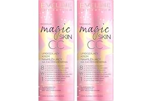 SVRNK Eveline Cosmetics Magic Skin CC Moisturising Cream Anti-Redness 8in1 50ml - 2 Pack Bundle - Rosalique 3 in 1 Anti-Redness Miracle Formula - Redness Relief Face Cream & Anti Redness Moisturiser