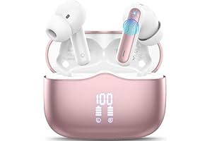 XINWLD Auriculares Inalambricos Bluetooth, Auriculares Bluetooth 5.4 con 40H HiFi Estéreo, Cascos Inalambricos con Reducción de Ruido 4 Mic, Pantalla LED, IP7 Impermeable, Carga Rápida, Ajuste Cómodo, Rosa