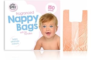 AZEEZ Nappy Bags Disposable Scented Baby Nappy Bags With Tie Handles Fragranced Handy Nappy Diaper Sacks Leakproof Disposal Waste Bin Bag for nappies Travel Essentials Home Accessories (Pack Of 150)