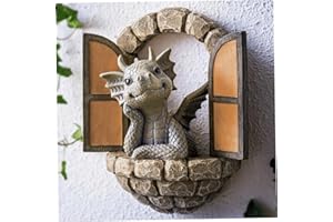 HEMORE Estatuas de Dinosaurios de jardín, Escultura de dragón al Aire Libre de Resina de 6.3 Pulgadas, decoración de Figuras de dragón del Patio, decoración de Pared de Dinosaurio de Hadas para