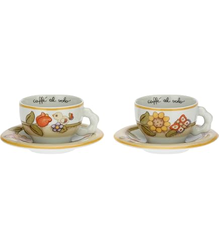 Tognana Sinfonia – 6 Tazze Da Caffè 80 Cc Con Piattini In New Bone China, Decoro Natalizio Multicolor