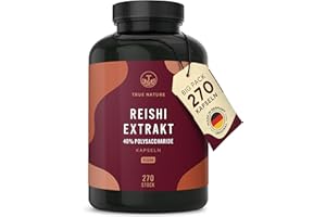 ‎TRUE NATURE Reishi Pilz-Extrakt – 270 Kapseln (670 mg) – Hochdosiert: 2.010 mg/Tag – Premium-Extrakt, 40% Polysaccharide – 3 Monate Vorrat – Ganoderma lucidum – Vegan, deutsche Produktion – TRUE NATURE®