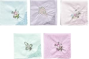 Jancosta 5 Pieces Women's Handkerchief, 100% Cotton 28X28cm Floral Embroidery Lace Ladies Handkerchiefs (White-2)