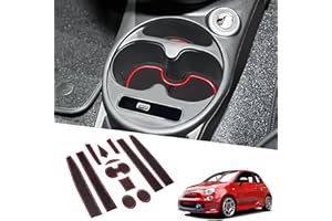 BIXUAN Compatibile con Fiat 500 2016-2020 Abarth 595 2017-2021, tappetini antiscivolo per console centrale, bracciolo, tappetini in gomma, supporto per bevande, tappetino antiscivolo per porta, Rosso