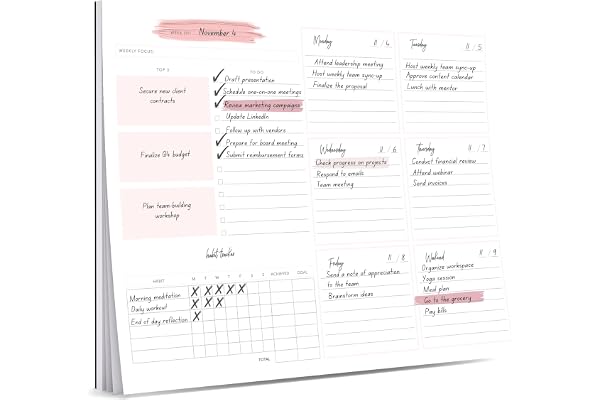 Lamare Bloc-notes hebdomadaire de qualité supérieure non daté pour l'école, la maison et le bureau, bloc-notes de liste de choses à faire et bloc-notes de planification de productivité