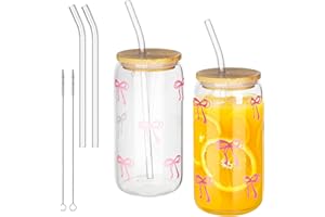 BUCOMTU Set de 2 Verre Matcha,Tasses Matcha 500ml,Verres Avec Couvercle et Paille 500 ml, Verres en Verre pour thé, Boissons, Jus, Café Glacé, Latte, pour une Adolescente de 11 Ans