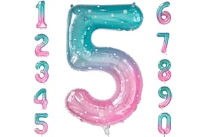 Ousuga Number Balloons, 40Inch Starry Sky Gradient Number 5 Balloons, Giant Helium Foil Mylar Self Inflating Rainbow Jelly Party Balloons for Birthday Space Wonderland Theme Prom Supply (5)