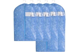 AIDBUCKS Bolsa para Ropa 5 Piezas (3M 60x90cm+2L 60x120cm) Funda para Traje de Tela Oxford con Ventana Grande para Abrigo (Patrón Azul Claro)