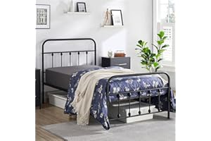 Yaheetech Rama łóżka metalowego, rama łóżka z metalu, ze stelażem, nowoczesne łóżko dla gości, łóżko młodzieżowe, kolor czarny, 90 x 190 cm