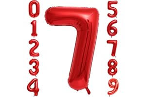 IEFOAH 40in Red Number 7 Balloon, Large Birthday Foil Mylar Balloon for Girls Women Birthday Decoration (Red, Number 7)