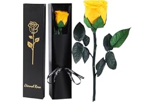 FRFG Rosa Eterna, Rosa Natural Preservada con Tallo Regalos para Mujer, Regalo de Cumpleaños de Aniversario Dia de la Madre Dia de San Valentín para Mamá Novia Mujeres (Amarillo)