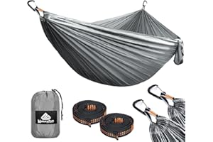 NATUREFUN Amaca da Campeggio da Viaggio Ultraleggera | capacità di Carico 300kg | (300x200 cm) Traspirante, Nylon da Paracadute | 2x Moschettoni Premium,2x Corde in Nylon Incluse | Interno Esterno