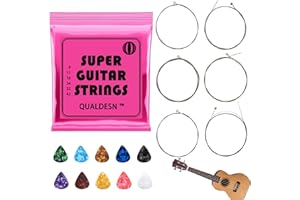 QUALDESN 6 PCS Electric Guitar Strings, Strings for Ernie Ball,Regular Slinky Electric Guitar Strings,6-String Kit RustProof Eagle Wire with 10 Different Coloured Picks 10-46 Gauge