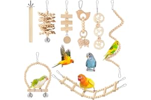 Pethee 8 Pack Parakeet Toys Set: Bird Cage Accessories with Parrot Swing, Chew Toys, Wooden Swing, Hanging Bell, Hammock for Budgerigar, Cockatiel, Mynah, Lovebird, Parrotlet, Finches