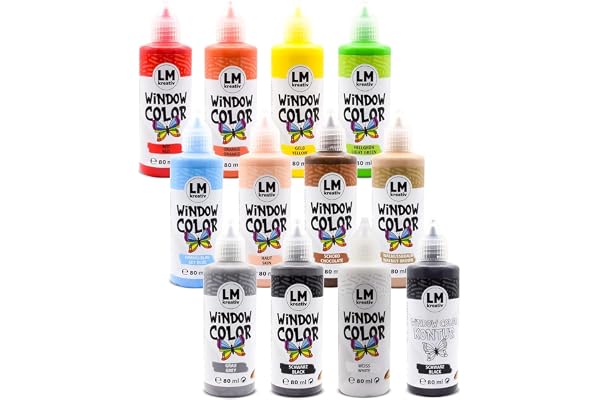 Set Window Color LM (12 x 80 ml Bunte Tierwelt) – Peinture fenêtre repositionnable à base d’eau pour surfaces lisses comme verre, miroir et carrelage