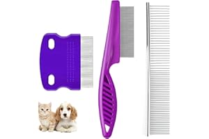 RUMGUG 3 Stück Haustier Stahlkamm, Flohkamm für Katzen und Hunde Edelstahl Haustierkamm Effektiv Gegen Flöhe & Läuse Stainless Steel Pet Grooming Kamm zum Entfernen von Verwicklungen und Knoten (Set D)