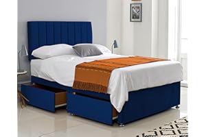 COMFOREST, BEDDING & UPHOLSTERY INNOVATION LEADER ComfoRest 5FT Modern King Size Divan Bed with 24" Headboard & 2 Drawers, Elegant Bed & Mattress Sets, Comfortable King Size Bed with Mattress Included - King Size Bed Frame with Storage (Blue Plush)