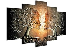 murando - Wandbilder XXL Bäume Kuss 200x100 cm 5 tlg Wand Deko Leinwand Bilder Groß Bilderset Wohnzimmer Bild Schlafzimmer Kunstdrucke Leinwandbild - Abstrakt Liebe Gesichter Zweige Braun h-A-0086-b-p