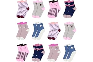 L&K-II Lot de 12 Chaussettes enfants filles en coton motif mignon coloré automne hiver 2808VA