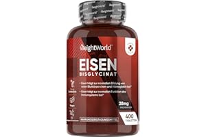 ‎WEIGHTWORLD Eisentabletten - 400 vegane Tabletten - Eisen trägt zu einem normalen Energiestoffwechsel bei (EFSA) - 28mg Iron täglich - 6+ Monate Vorrat - Eisenbisglycinat - WeightWorld