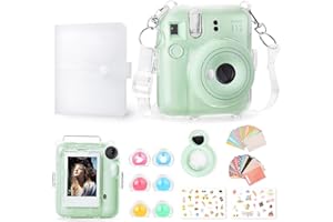 Rieibi Zubehör für Fujifilm Instax Mini 12, Geschenkpaket enthält transparente Instax Mini 12 Hülle mit Gurt, Mini-Fotoalbum, Selfie-Spiegel, DIY-Aufkleber, Farbfilter (ohne Kamera) – Grün