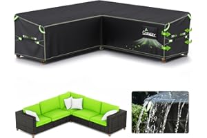 UIRWAY V-Shape Garden Furniture Cover Waterproof with Air Vent, 215x215x87cm Heavy Duty 420D Oxford Fabric Outdoor Rattan Corner Sofa Cover with Waterproof Tape, Reflective Strips