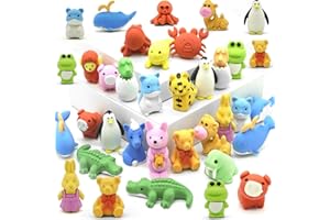 Mooshy 25pcs Rubbers Erasers for Kids, Cute Animal Rubbers 3D Novelty Puzzle Erasers for Kids Cartoon Eraser Collection Pack for Kids, Eraser for Students, Game Prizes, School Supplies