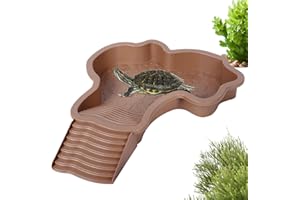 GÉNÉRIQUE Piscine Tortue Terrestre Mangeoire, Plat d'eau Bassin pour Tortue de Piscine avec Rampe, Bol d'eau pour Reptiles avec Échelle, Bassin de Douche pour Terrasse (B)