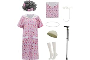 AYYOHON Alte Dame Kostüm für Frauen, Oma Kostüm Set mit Nachthemd Alte Dame Kleid Oma Outfits Halloween Cosplay Anzug