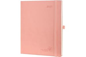 POPRUN Agenda 2025 Semainier 26,5 x 21,5 cm - Couverture Souple en PU Cuir, Vertical Planner, D'Jan 2025 à Déc 2025-12 Mois, Avec signet à 2 rubans, Papier 100 g/m², Rose