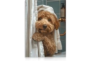 Dazzlewall Funny Animal Bathroom Canvas Wall Art Cute Dog Shower Curtain Poster Artwork for Toilet Bathroom 12x16 in Unframed