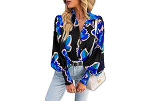 HUXRAKV Camisas con Botones Mujer Blusa Casual Camiseta Manga Larga Elegante Camisas Estampadas Cuello en V Primavera Otoño T Shirt Tops