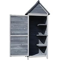 Wiltec Gartenschrank grau aus Holz 77x53x179cm mit Tür & Satteldach mit Bitumenisolierung