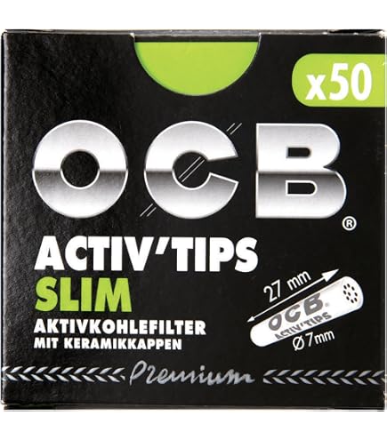 OCB ActivTips Slim Aktivkohlefilter 7mm – 5x50 Stück + OCB Organic Hemp Slim Rolls