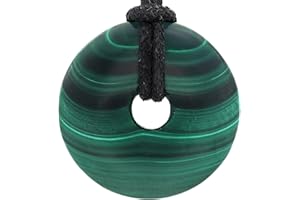 Lebensquelle Plus Malachit Donut Ø 30 mm + Baumwollband | Edelstein Anhänger | Echte Heilsteinkette inkl. Band