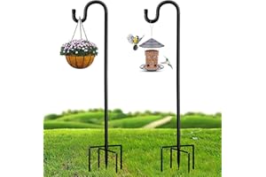 EAAERR Shepherds Hook, 2 Pack 96CM Adjustable Metal Stake Stand Hangers Garden Heavy Duty Rust Resistant Hooks with 5 Prong Base Shepherds Crook Hook for Solar Lights, Plant Baskets, Bird Feeders（Black）