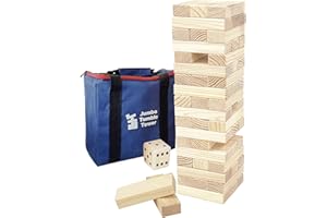 Jac & Mok Wackelturm Tumble Tower Spiel Holz Toppling Blocks Spielzeug mit Tragetasche (Jumbo Tumble Tower (54 Stück) mit Würfeln)