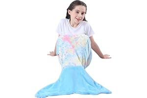 softan Kinder Meerjungfrau Schwanz Decken, Flanell Fleece Meerjungfrau Schwanz Decke mit Silber glänzenden Sternen Design, kleine Meerjungfrau Geschenke für Mädchen - 100 x 43 cm